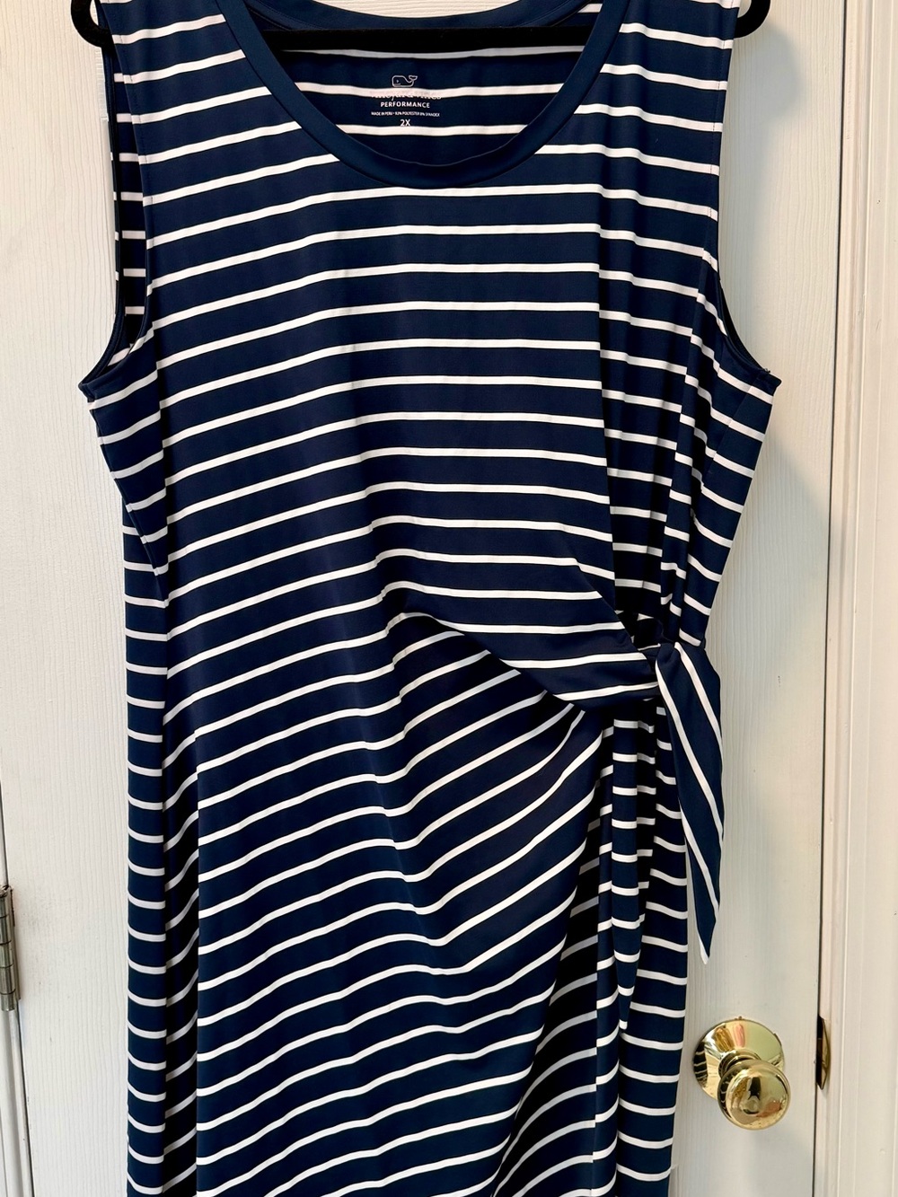 Vineyard Vines Navy and White Dress Striped Sleeveless Tie-Side XL 1X 2X